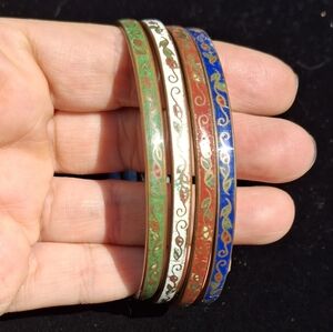 Vintage Floral Multicolor Enamel Bangle Set